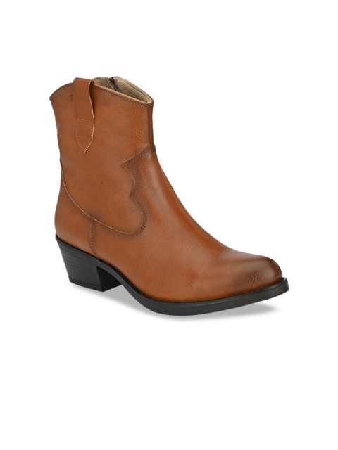 

Delize Women Tan Brown Solid Leather Heeled Boots