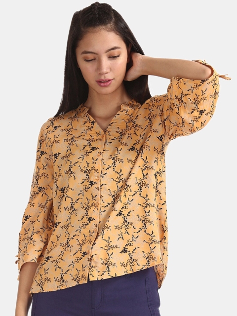

Cherokee Women Mustard Yellow & Black Floral Print Casual Shirt