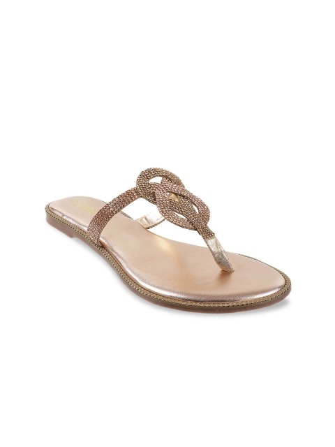 

Metro Women Rose Gold Embellished T-Strap Flats