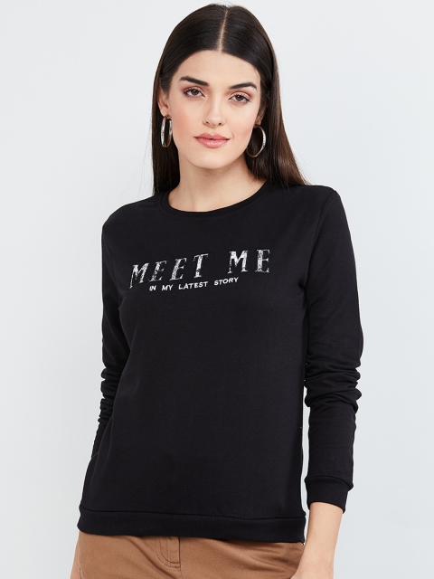 

max Women Black & White Printed Pullover Sweatshirt