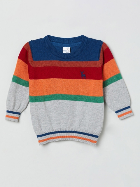 

max Infant Boys Grey & Red Colourblocked Cotton Pullover Sweater