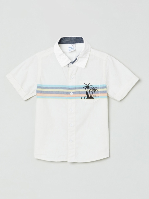 

max Boys White Regular Fit Striped Casual Shirt