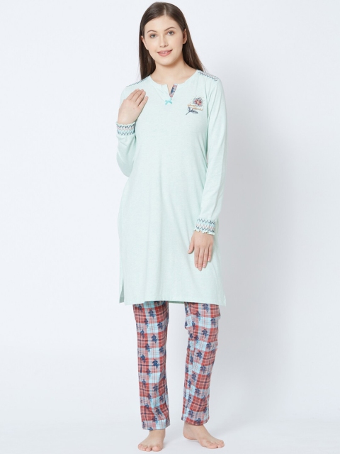 

Sweet Dreams Women Sea Green & Red Night Suit