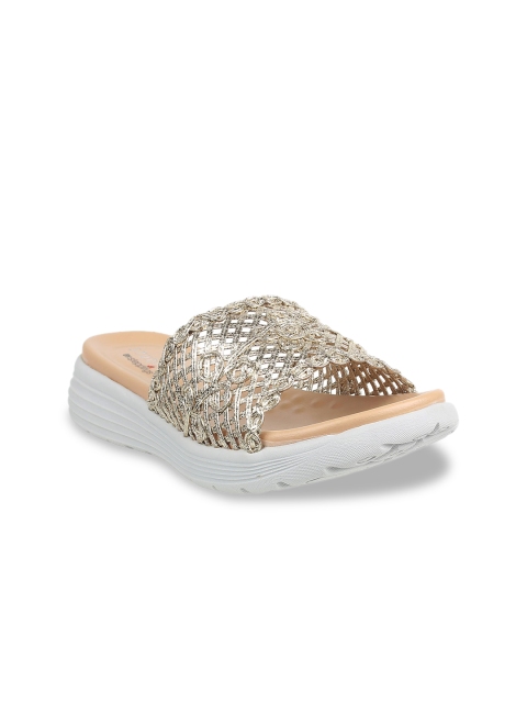 STEPpings Women Gold-Toned Woven Design Sandals