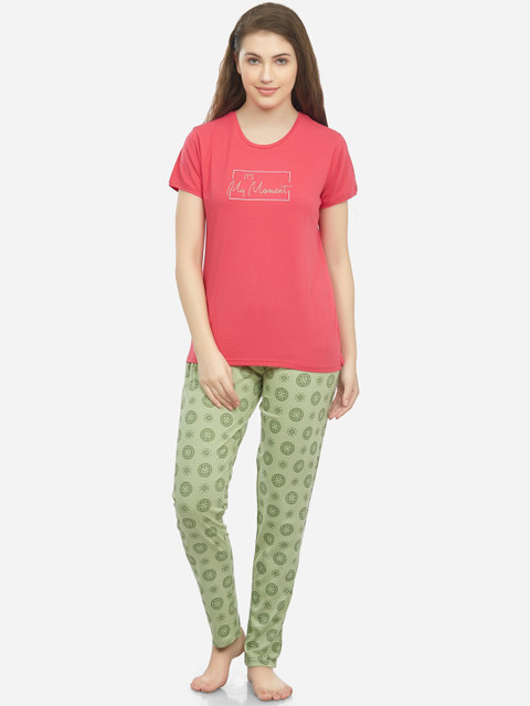 

Lenissa Women Pink & Green Printed Night Suit