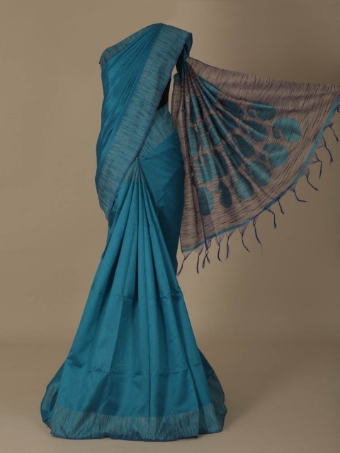 

Pothys Blue Solid Jute Silk Saree