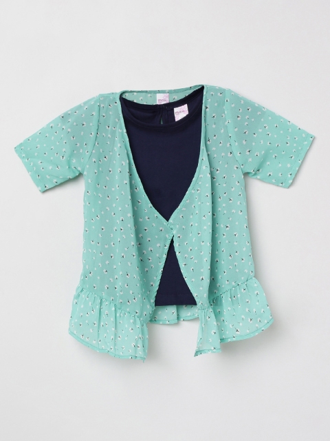

max Girls Turquoise Blue & White Printed V-Neck T-shirt With Jacket