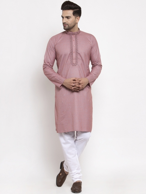 

Jompers Men Mauve Self Design Kurta with Churidar