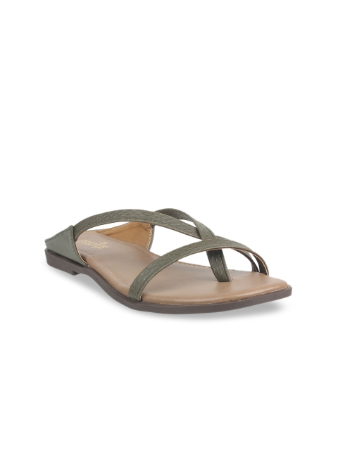 

STEPpings Women Olive Green Solid Open Toe Flats