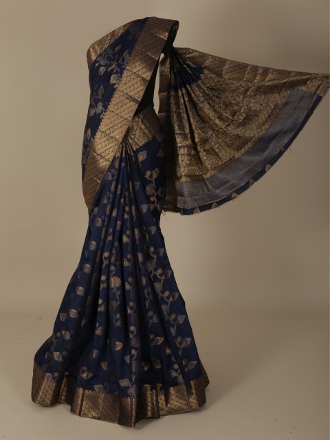 

Pothys Navy Blue & Gold-Toned Jute Silk Woven Design Saree