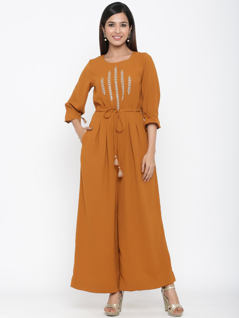 

Juniper Women Brown Embroidered Basic Jumpsuit