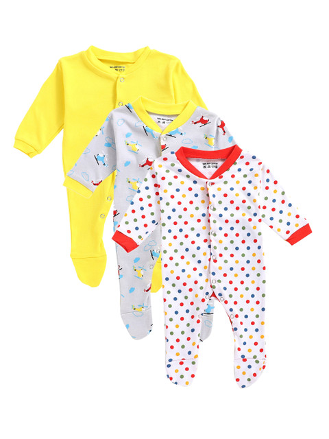 

YK Infant Kids Pack of 3 Printed Slip Resistant Sleepsuits, Yellow