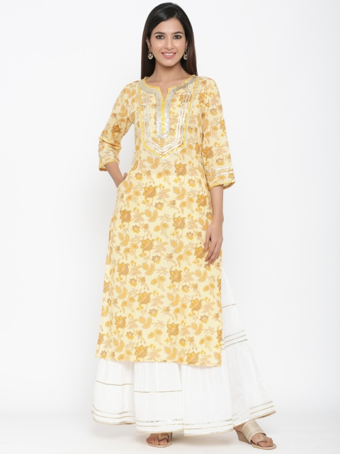 

Juniper Women Yellow Printed A-Line Kurta