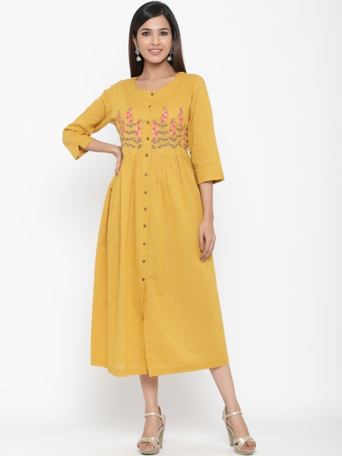 

Juniper Women Mustard Yellow Solid A-Line Dress