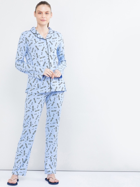 

max Women Blue Printed Night Suit SOT15