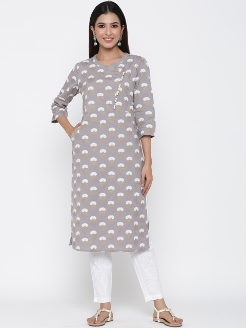 

Jaipur Kurti Women Grey & White Printed Straight Kurta