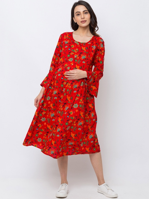 

MomToBe Women Red Floral Printed Maternity A-Line Dress