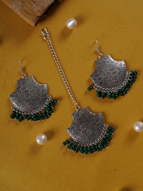 

Shoshaa Oxidized Silver-Plated & Green Beaded Jewellery Set