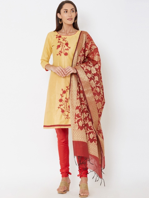 

Satrani Yellow & Red Pure Cotton Unstitched Dress Material