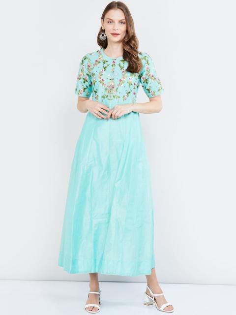 

max Women Blue Embroidered Maxi Dress