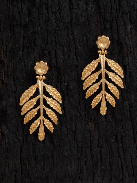 

Shoshaa Gold-Plated Leaf Shaped Handcrafted Drop Earrings