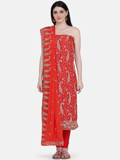 

BOMBAY SELECTIONS Red Art Silk Unstitched Dress Material