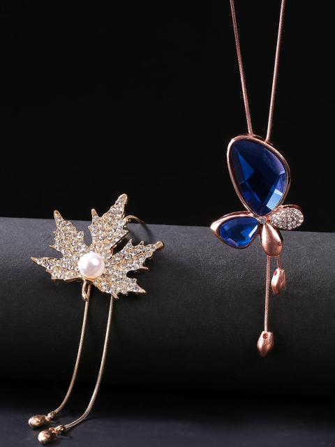 

Yellow Chimes Set Of 2 Rose Gold-Plated Blue & White Crystal Studded Chains