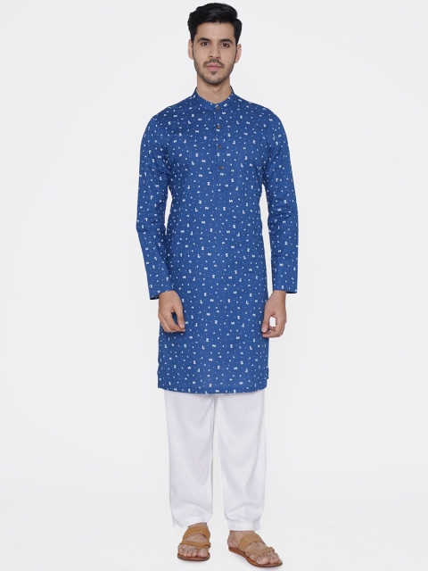 

Manyavar Men Blue & White Printed Straight Kurta