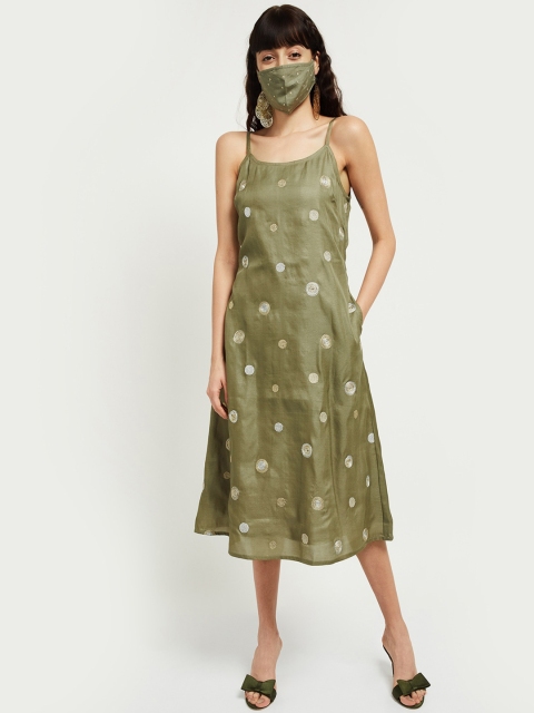 

max Women Green Embroidered A-Line Dress