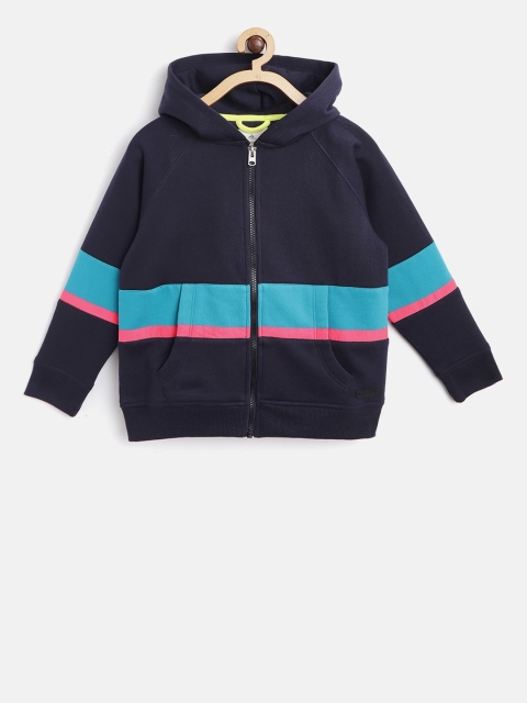 

Cherry Crumble Boys Blue Colourblocked Hooded Sweatshirt
