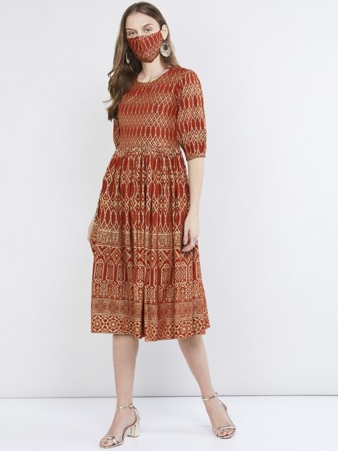 

max Women Coral Printed Fit and Flare Dress
