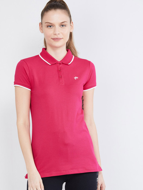 

max Women Pink Solid Polo Collar T-shirt