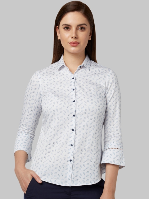 

Park Avenue Woman Blue & White Regular Fit Floral Printed Casual Shirt
