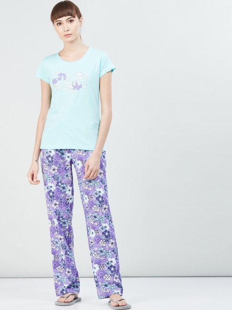 

max Women Blue & Purple Printed Night suit