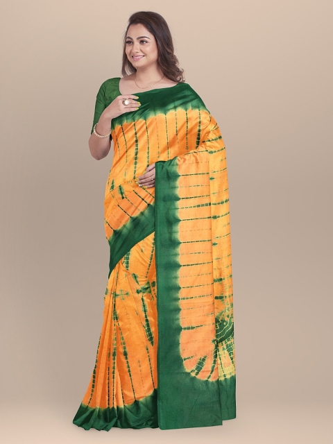 

BharatSthali Mustard Yellow & Green Pure Cotton Dyed Saree
