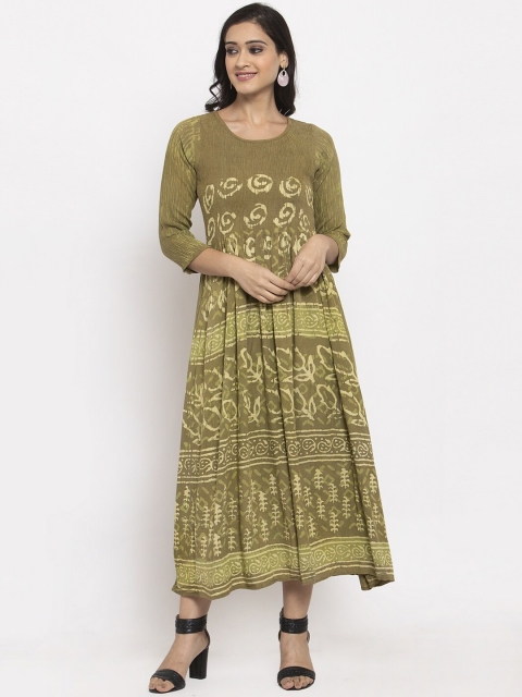 

RAISIN Women Green & Cream Printed Fit and Flare Dress