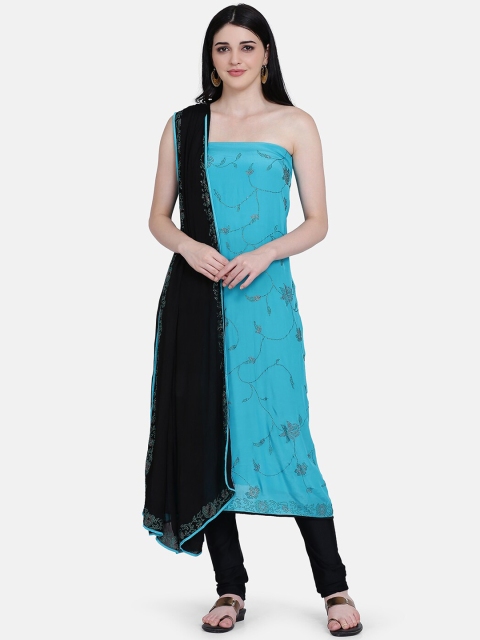 

BOMBAY SELECTIONS Turquoise Blue & Black Embellished Unstitched Dress Material