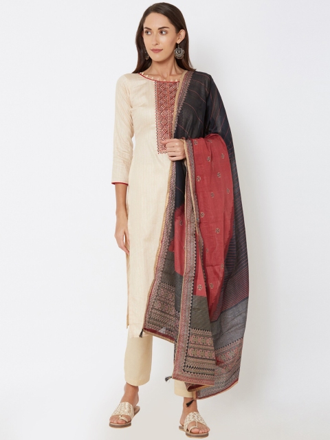 

Satrani Beige & Maroon Pure Cotton Unstitched Dress Material
