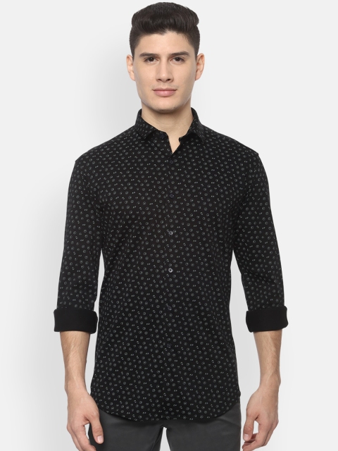 

V Dot Men Black Slim Fit Printed Casual Shirt