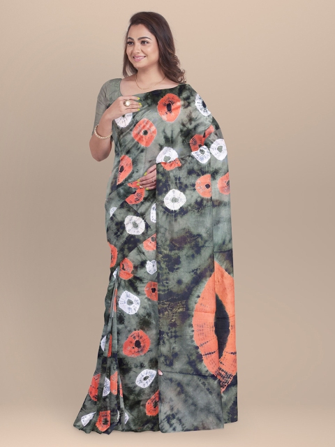 

BharatSthali Grey & Peach Pure Cotton Handloom Bandhani Printed Sustainable Saree