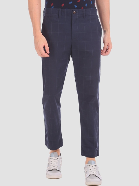 

GAP Men Blue Slim Fit Checked Regular Trousers