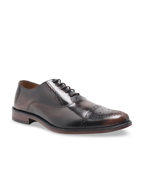 

NOBLE CURVE Men Coffee Brown Perforated Leather Formal Half Brogues