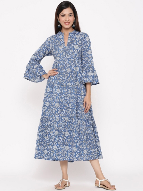 

Juniper Women Blue & Off-White Floral Printed A-Line Dress