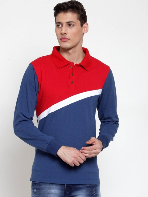 

Kalt Men Blue & Red Colourblocked Polo Collar T-shirt