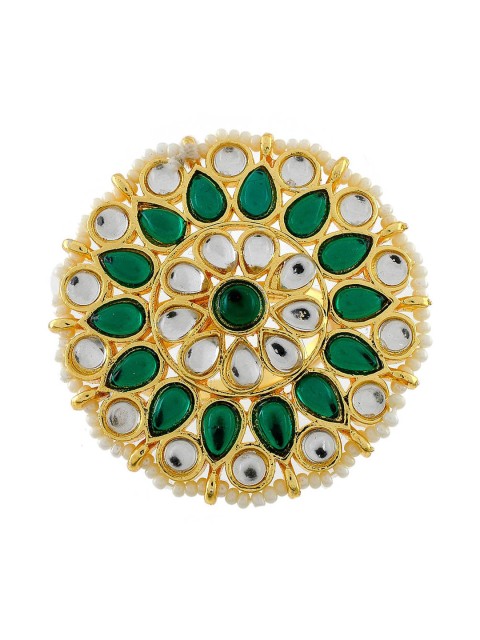 

Silvermerc Designs Gold-Plated White & Green Stone & Pearl Embellished Handcrafted Adjustable Finger Ring