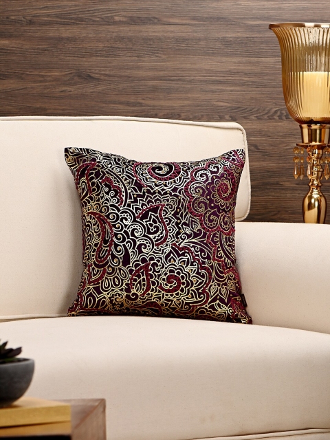 

Pure Home and Living Purple & Gold-Toned Single Ethnic Motifs Square Cushion Cover