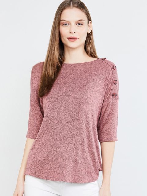 

max Women Pink Solid Round Neck T-shirt