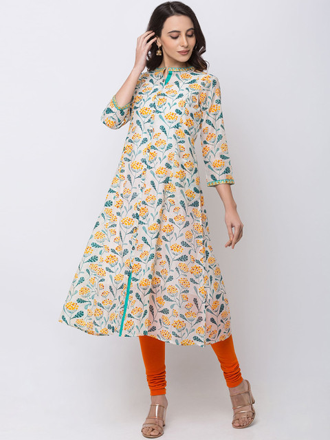 

Ethnicity Women Off-White Printed A-Line Kurta