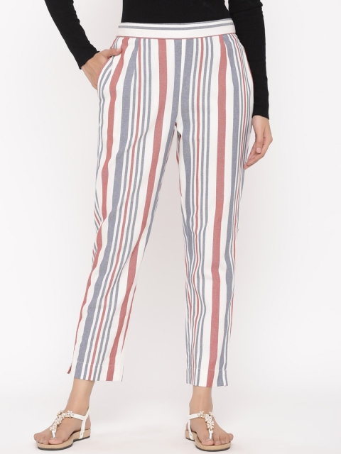 

Juniper Women Red & Off-White Classic Slim Fit Striped Regular Trousers