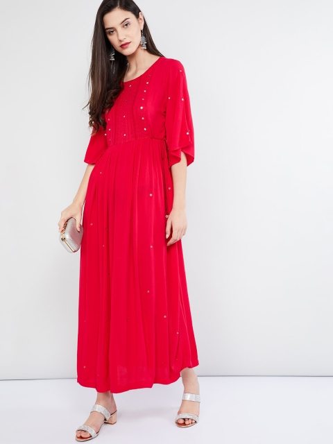 

max Women Red Self Design Maxi Dress